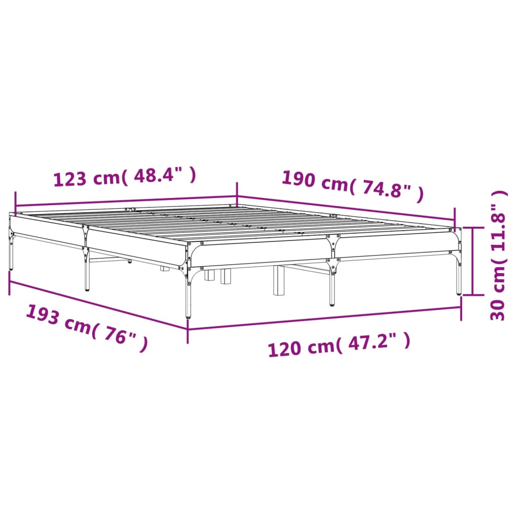 vidaXL Bed Frame without Mattress Smoked Oak 120x190 cm Small Double