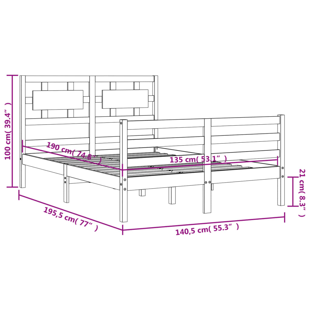 vidaXL Bed Frame without Mattress White Double Solid Wood