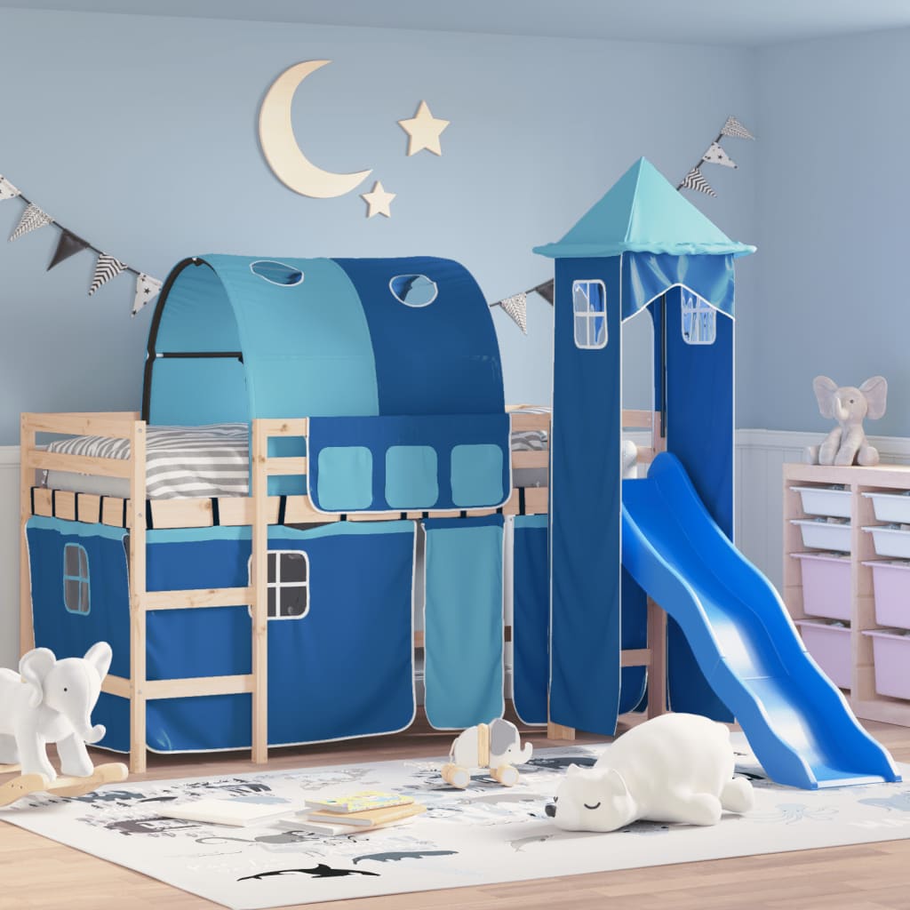 vidaXL Kids' Loft Bed with Tower without Mattress Blue 90x200 cm