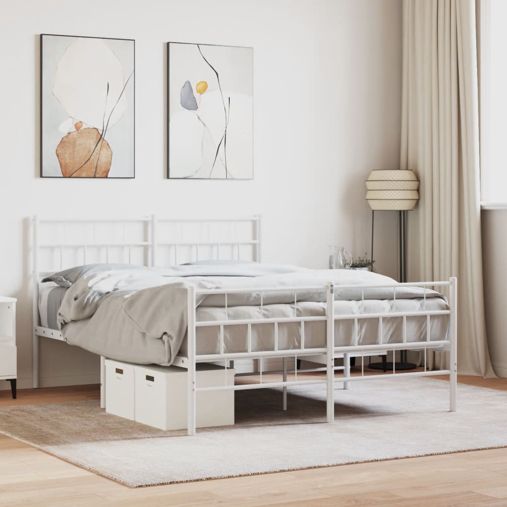 vidaXL Metal Bed Frame without Mattress with Footboard White 135x190 cm Double