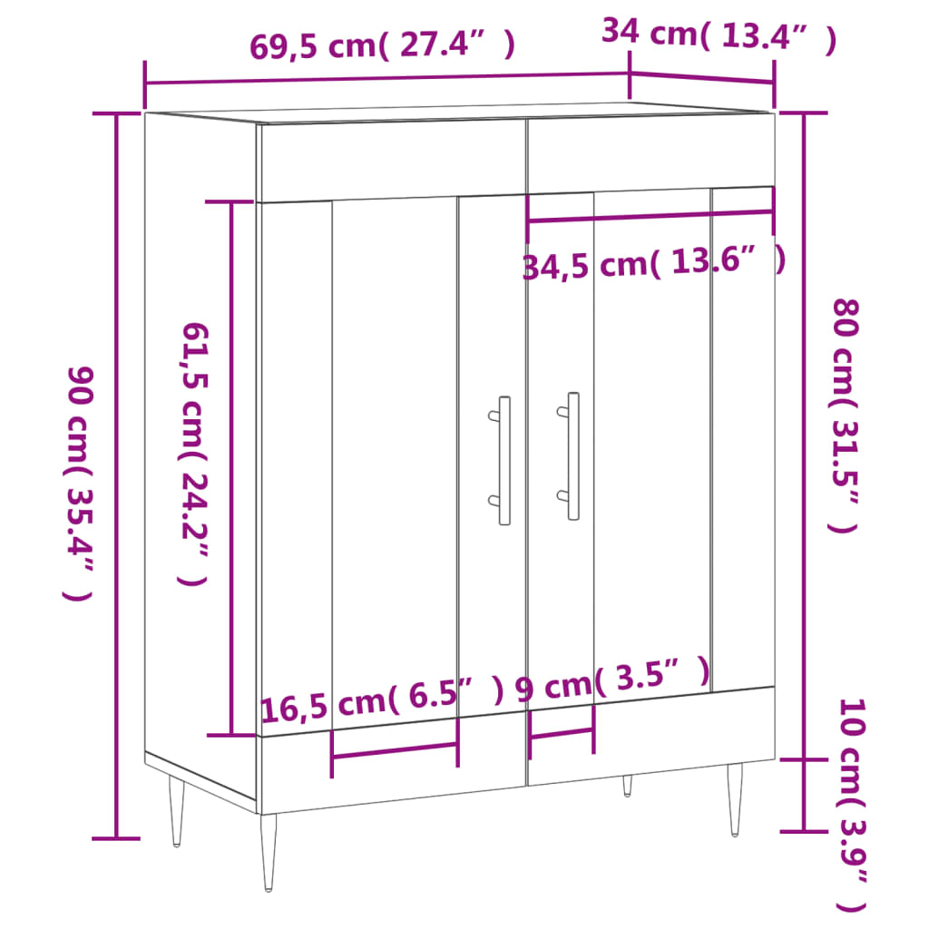 vidaXL Sideboard Concrete Grey 69.5x34x90 cm Engineered Wood