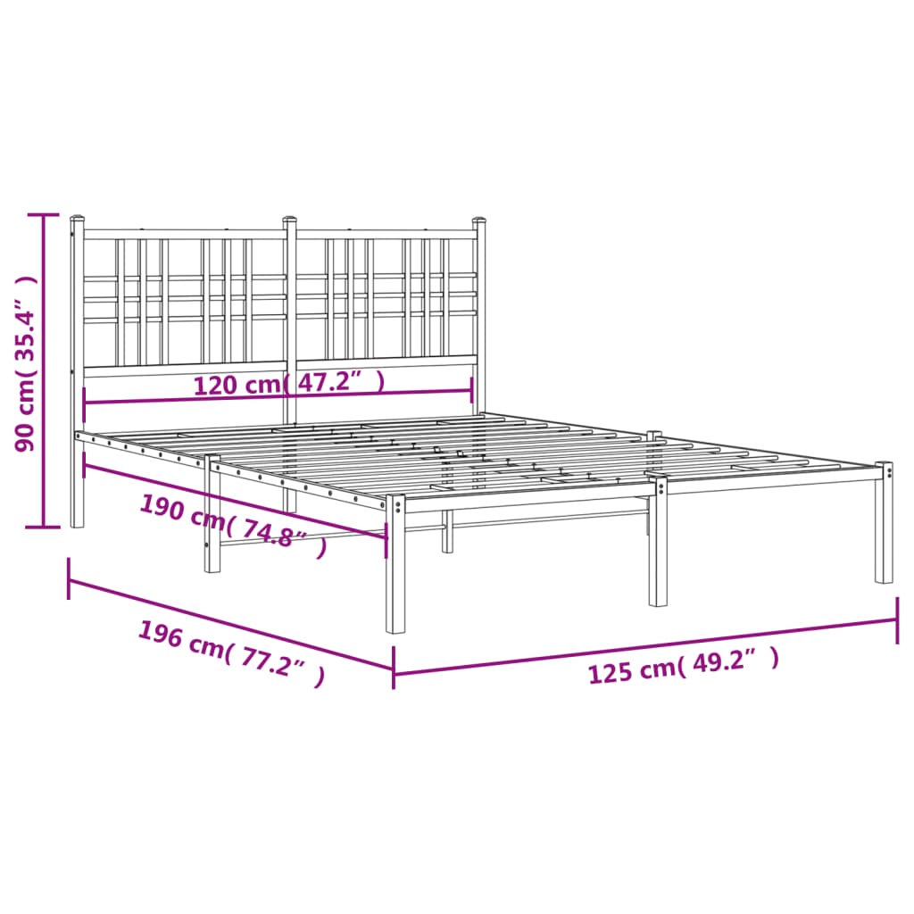 vidaXL Metal Bed Frame without Mattress with Headboard White 120x190 cm Small Double