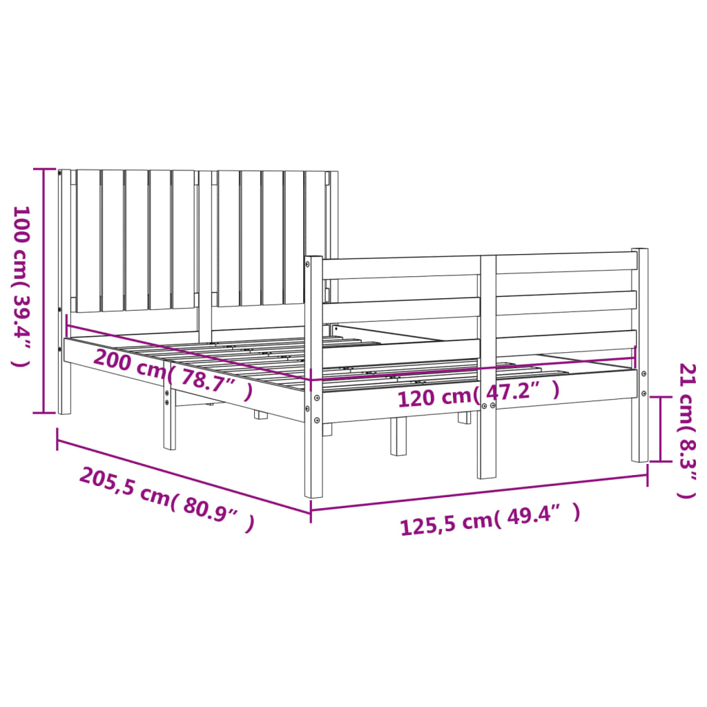 vidaXL Bed Frame without Mattress Black 120x200 cm Solid Wood