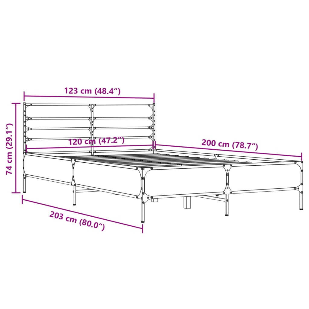 vidaXL Bed Frame without Mattress Sonoma Oak 120x200 cm