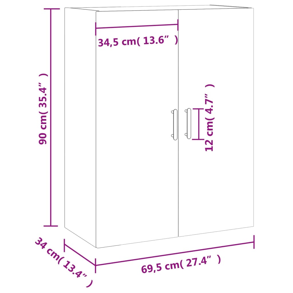 vidaXL Wall Mounted Cabinet Brown Oak 69.5x34x90 cm