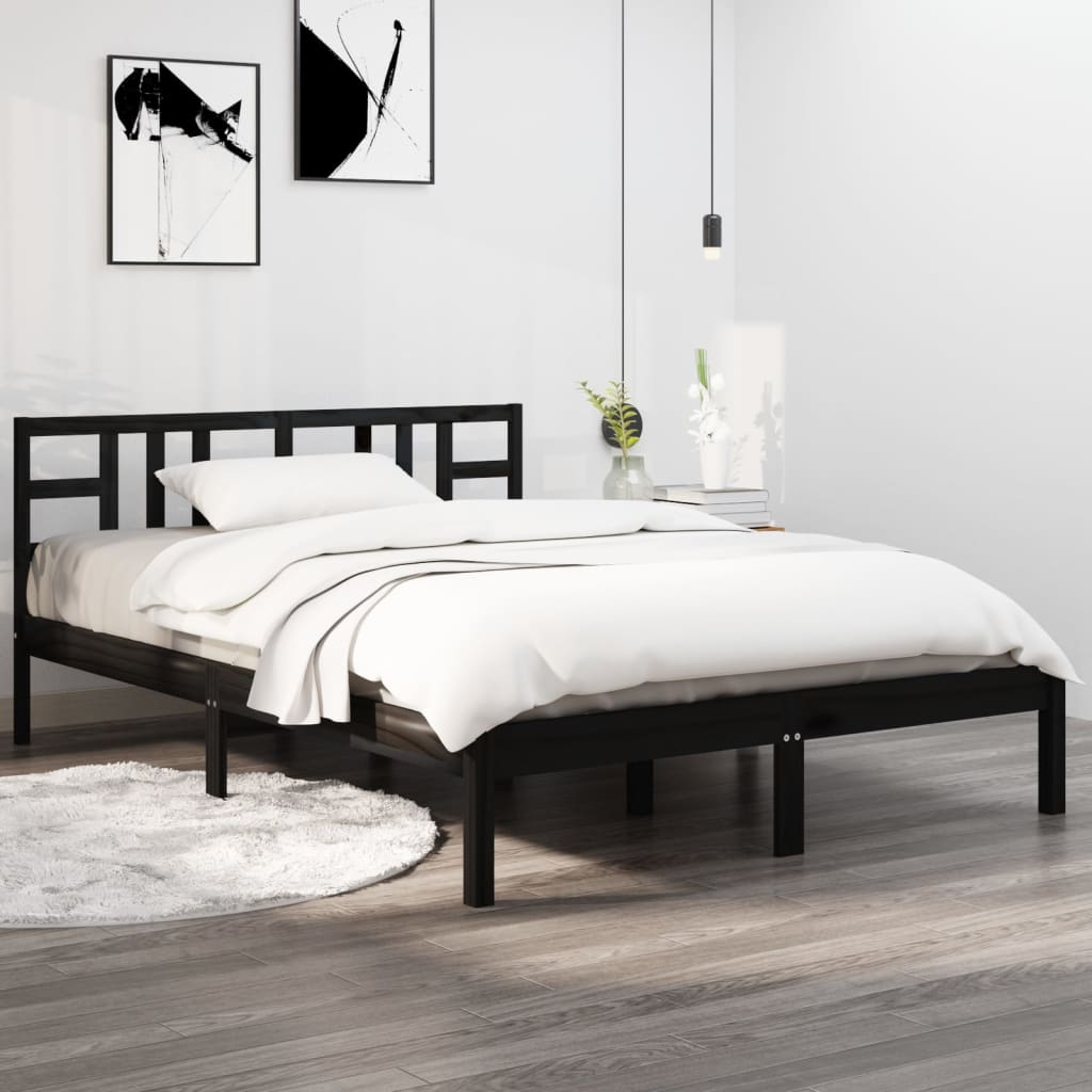 vidaXL Bed Frame without Mattress Black 135x190 cm Double Solid Wood