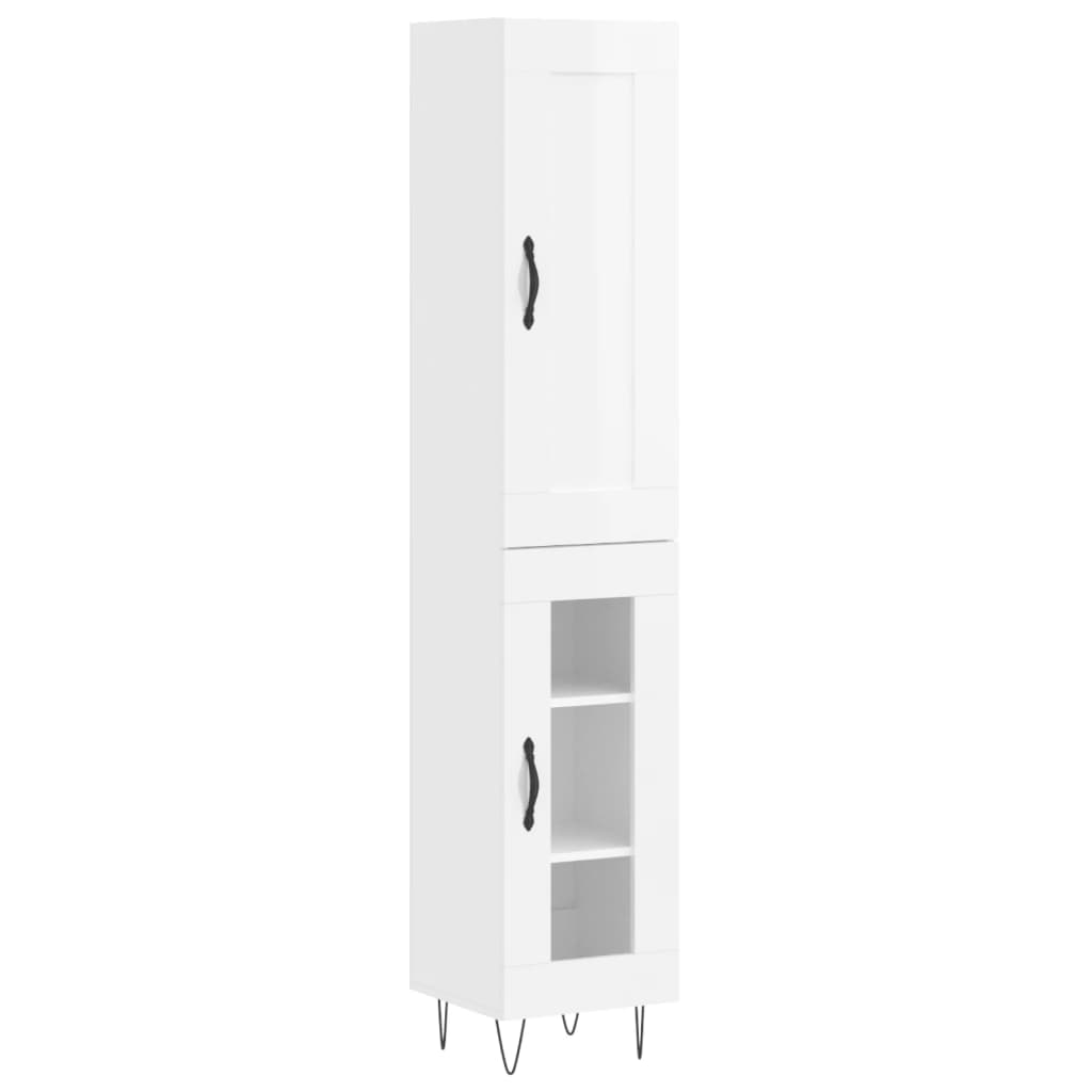 vidaXL Highboard High Gloss White 34.5x34x180 cm Engineered Wood