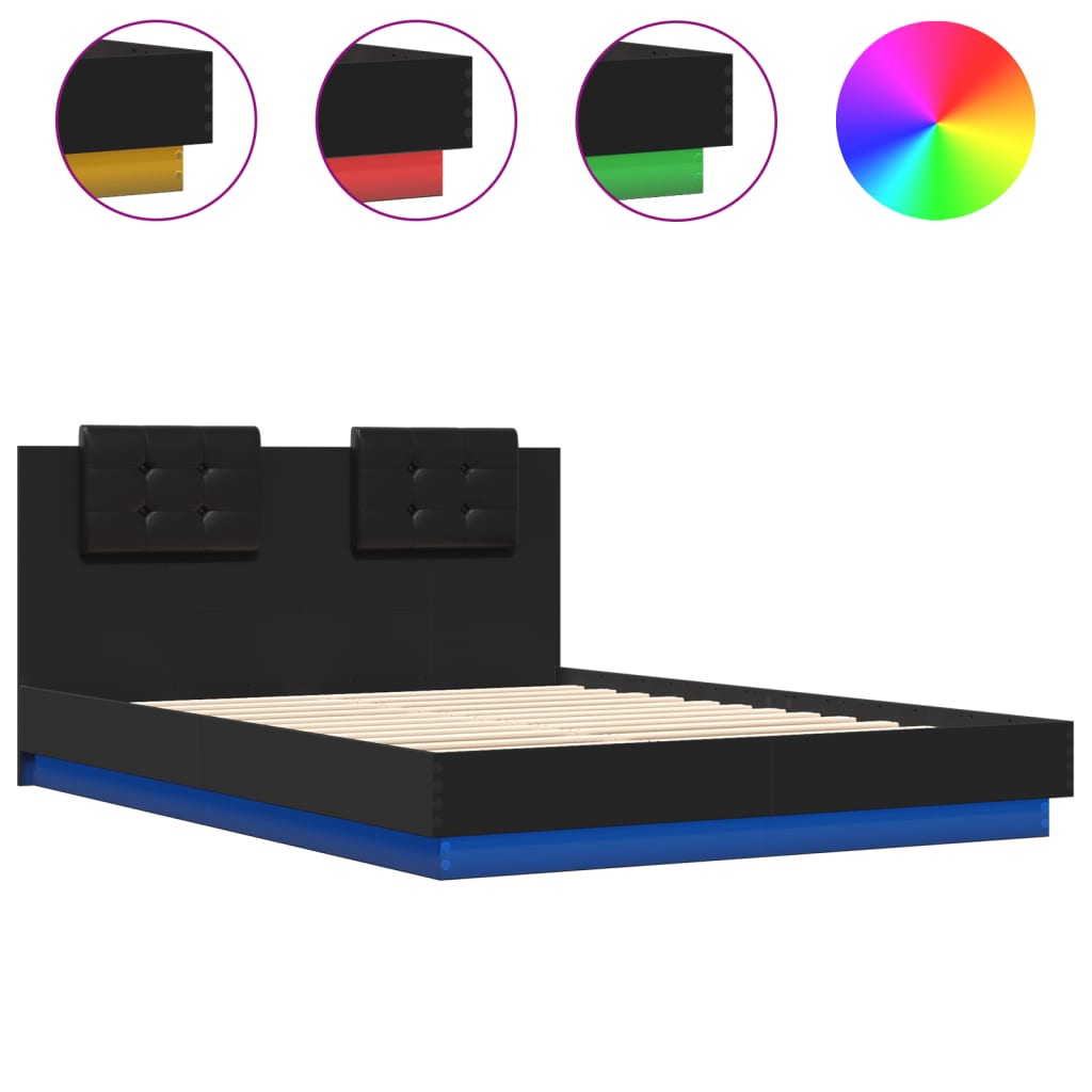 vidaXL Bed Frame with LED without Mattress Black 140x200 cm