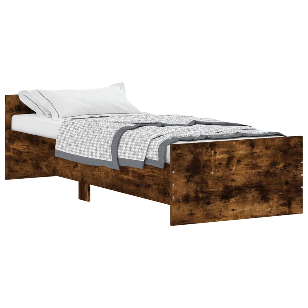 vidaXL Bed Frame without Mattress Smoked Oak 75x190 cm Small Single Engineered Wood