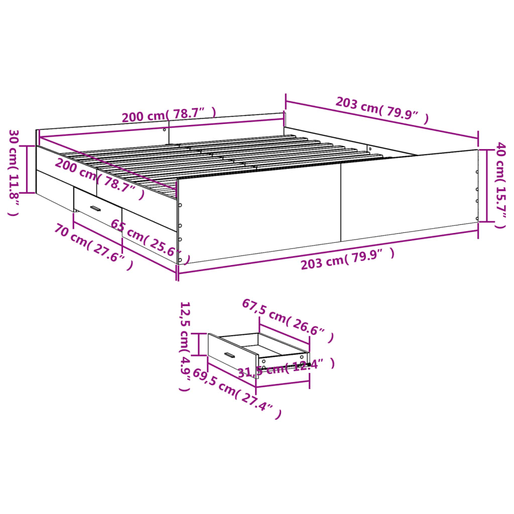 vidaXL Bed Frame with Drawers without Mattress Sonoma Oak 200x200 cm