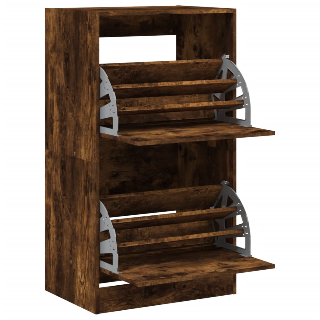 vidaXL Shoe Cabinet with 2 Flip-Drawers Smoked Oak 60x42x108 cm