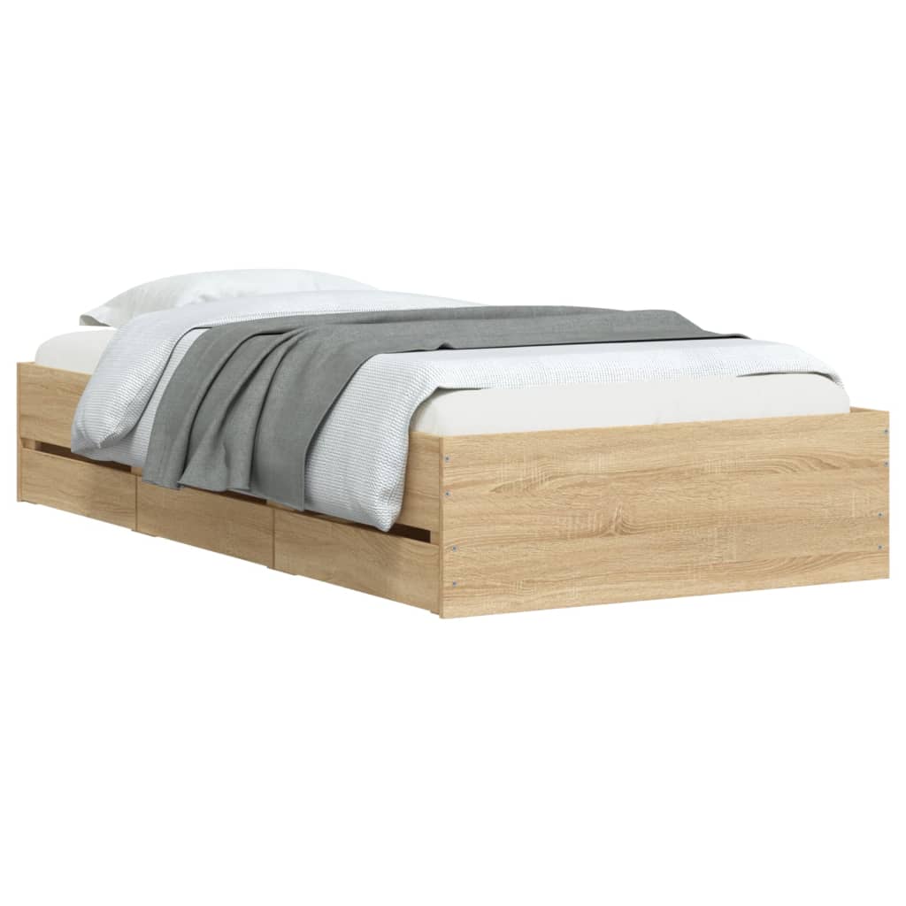 vidaXL Bed Frame with Drawers without Mattress Sonoma Oak 75x190 cm Small Single