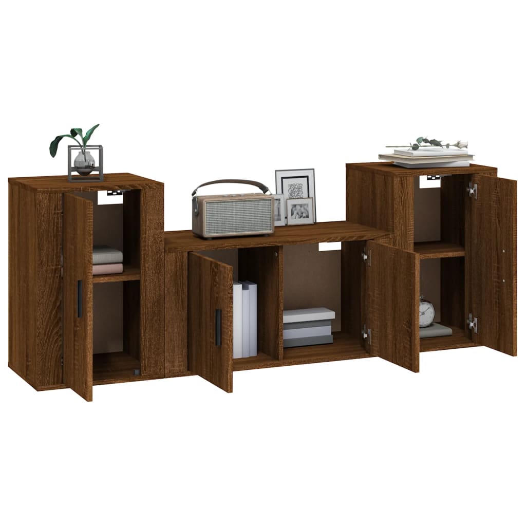 vidaXL 3 Piece TV Cabinet Set Brown Oak Engineered Wood