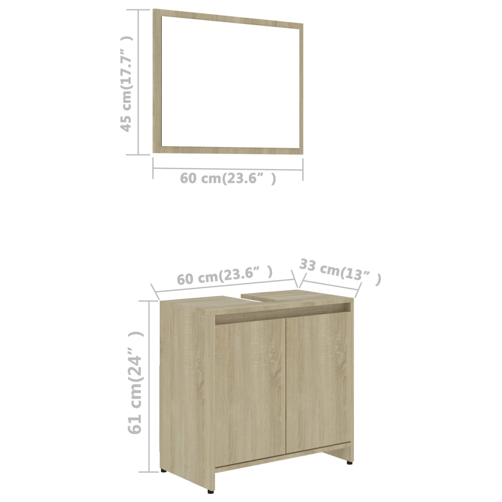 vidaXL 3 Piece Bathroom Furniture Set Sonoma Oak Engineered Wood