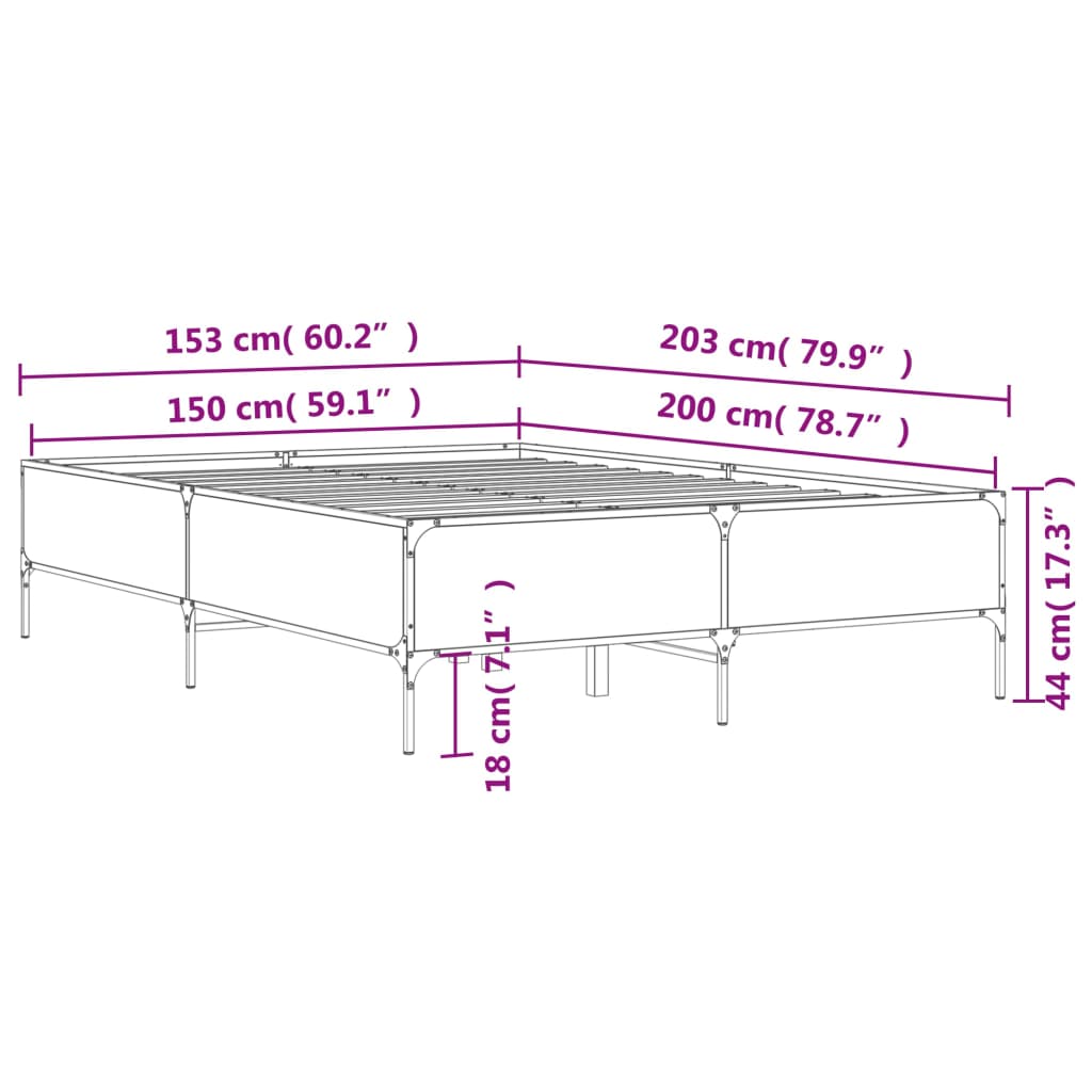 vidaXL Bed Frame without Mattress Brown Oak 150x200 cm King Size