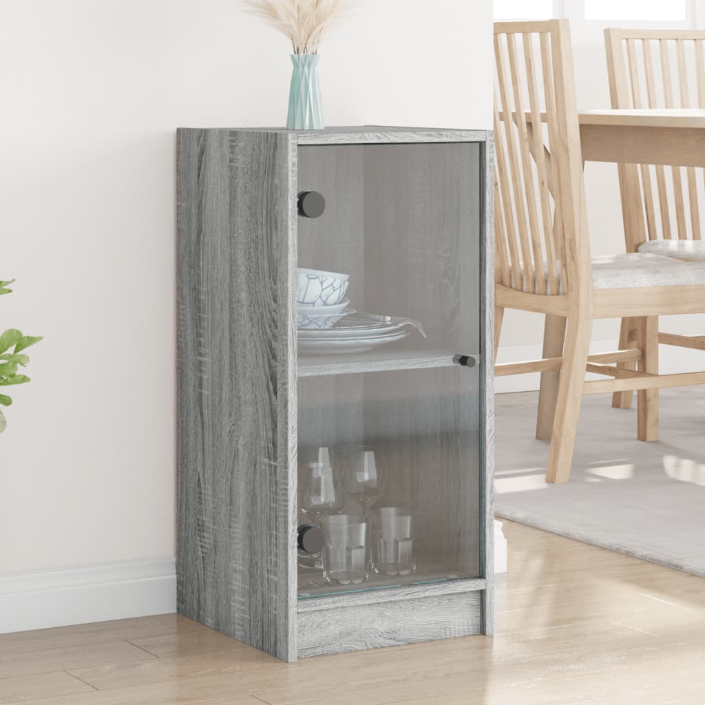 vidaXL Side Cabinet with Glass Doors Grey Sonoma 35x37x75.5 cm