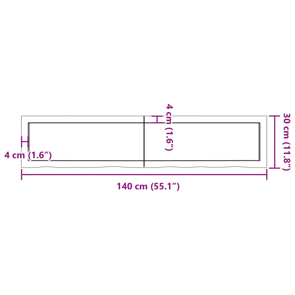 vidaXL Bathroom Countertop 140x30x(2-6) cm Untreated Solid Wood