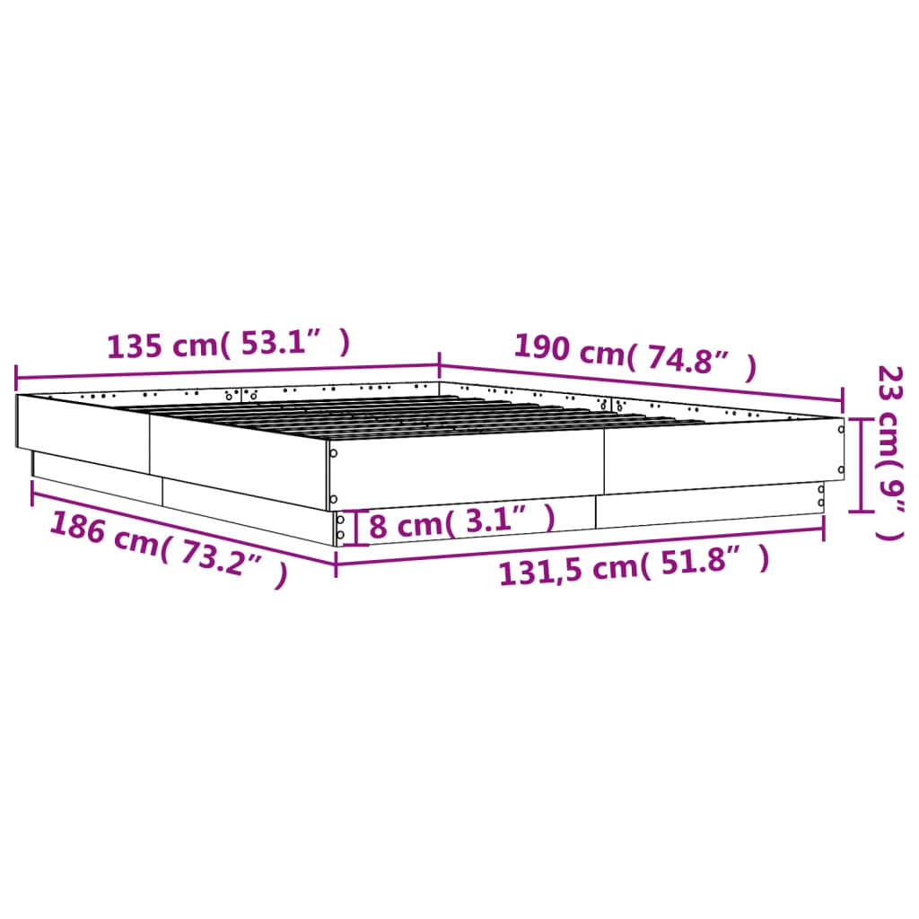 vidaXL Bed Frame with LED without Mattress Sonoma Oak 135x190 cm Double