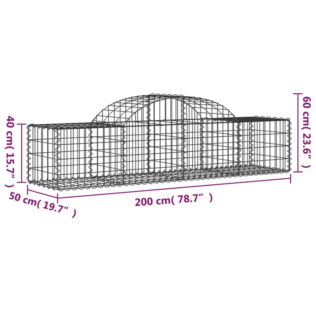 vidaXL Arched Gabion Baskets 20 pcs 200x50x40/60 cm Galvanised Iron