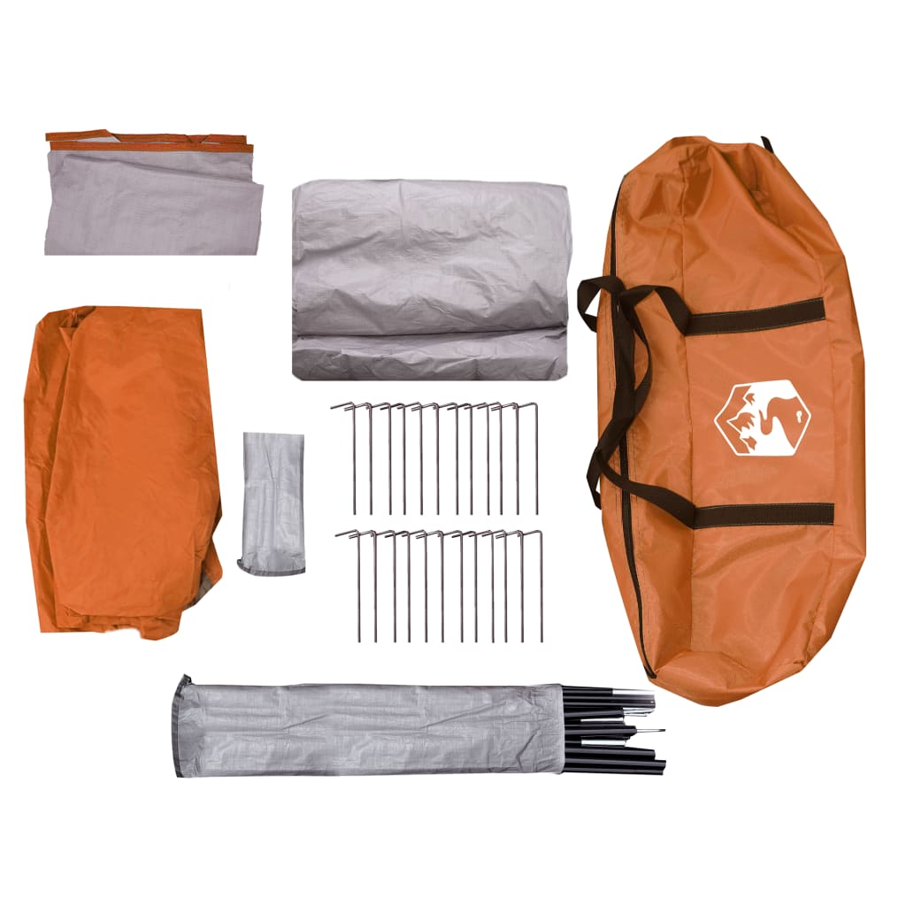 vidaXL Camping Tent Tunnel 4-Person Grey and Orange Waterproof