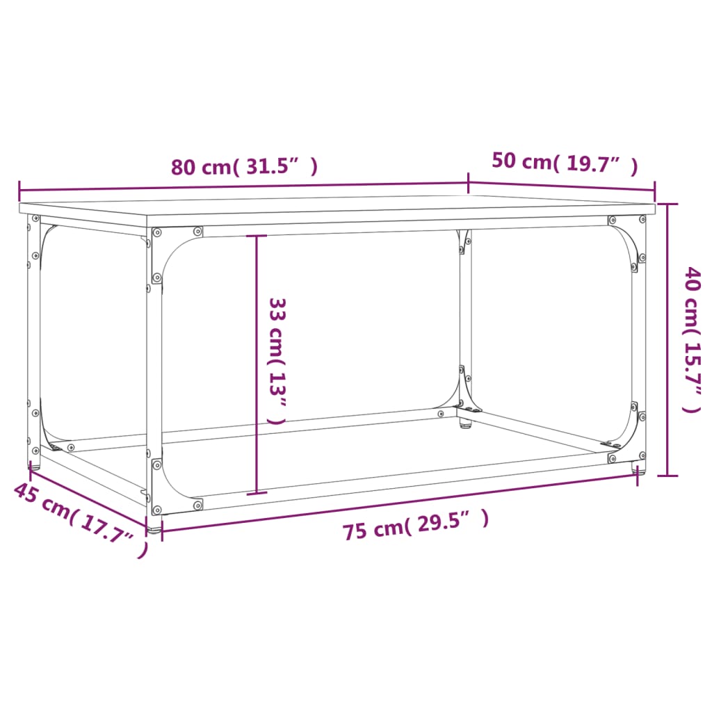 vidaXL Coffee Table Black 80x50x40 cm Engineered Wood and Iron