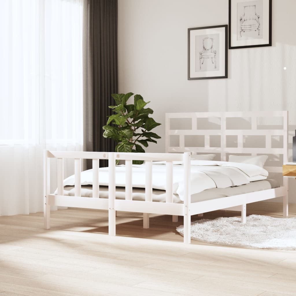 vidaXL Bed Frame without Mattress White Solid Wood Pine King Size