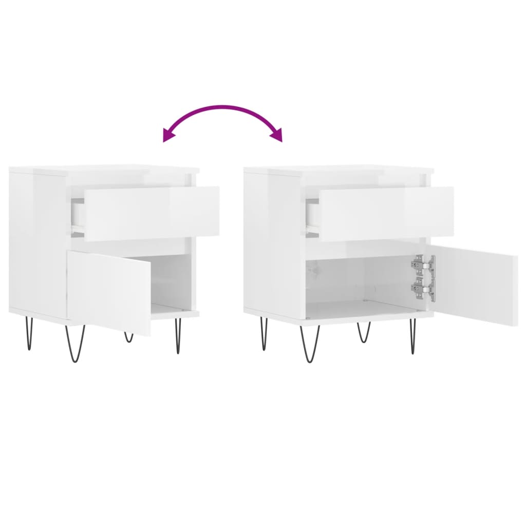 vidaXL Bedside Cabinets 2 pcs High Gloss White 40x35x50 cm Engineered Wood