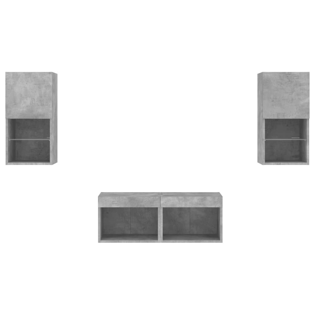 vidaXL 4 Piece TV Wall Cabinets with LED Lights Concrete Grey