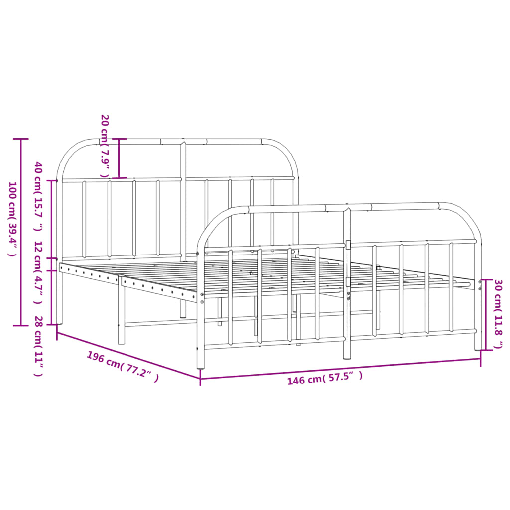 vidaXL Metal Bed Frame without Mattress with Footboard White 140x190 cm