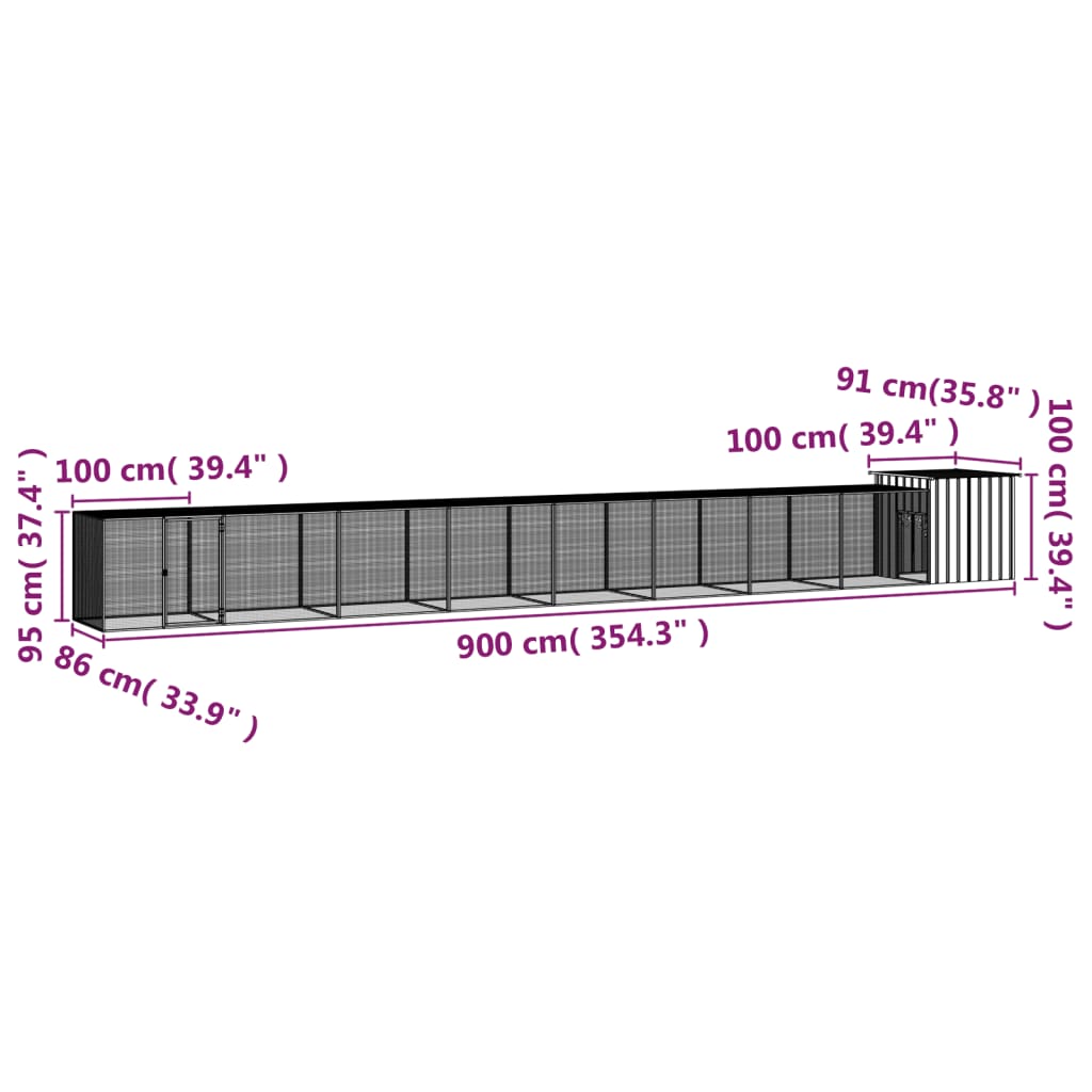 vidaXL Chicken Cage Anthracite 900x91x100 cm Galvanised Steel