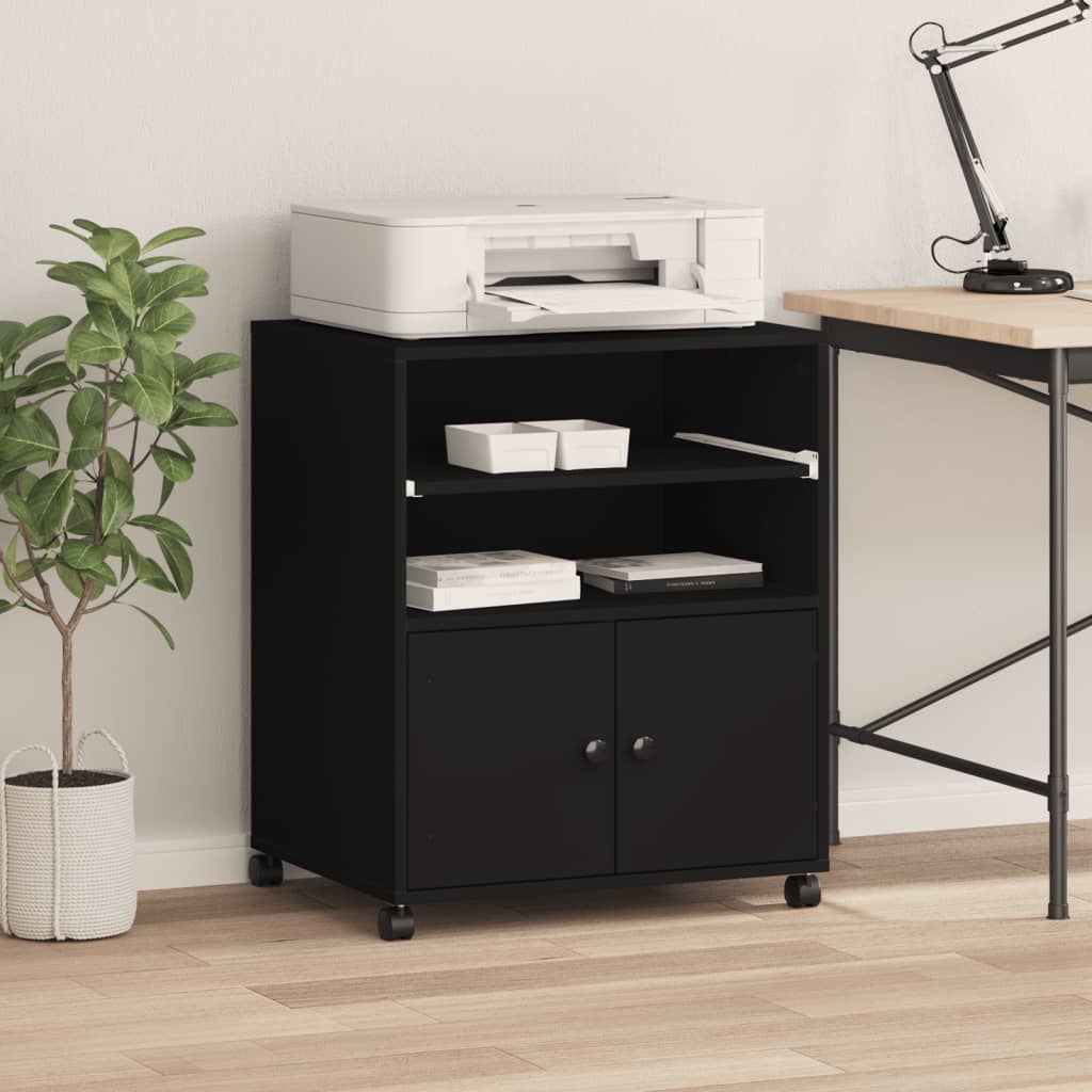 vidaXL Printer Stand with Wheels Black 60x48x74 cm