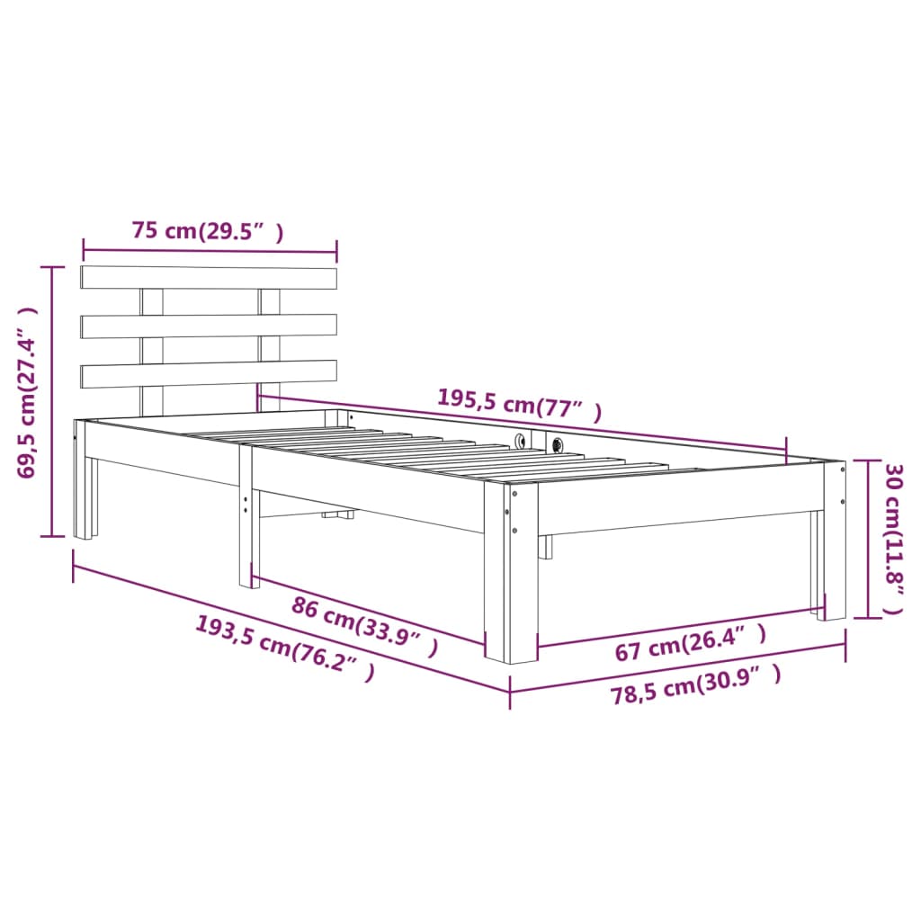 vidaXL Bed Frame without Mattress White 75x190 cm Small Single