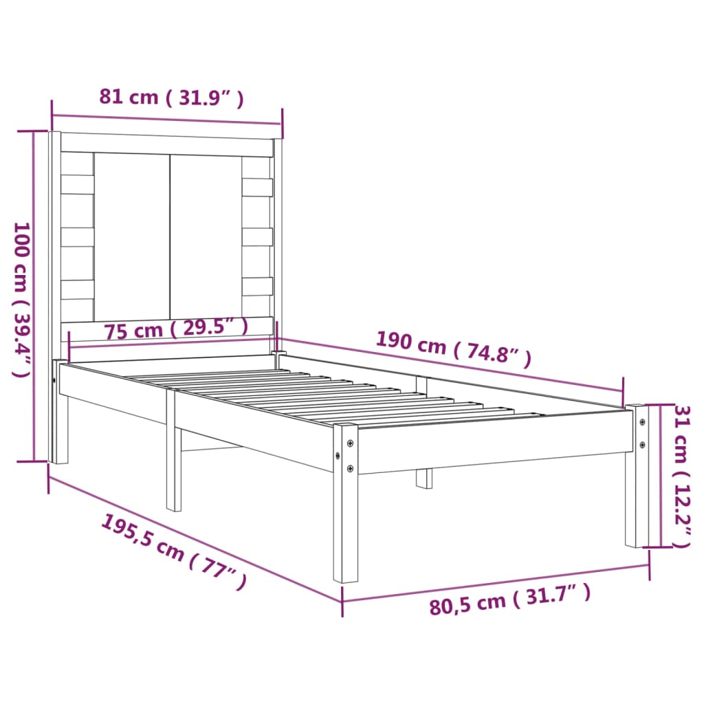 vidaXL Bed Frame without Mattress 75x190 cm Small Single Solid Wood