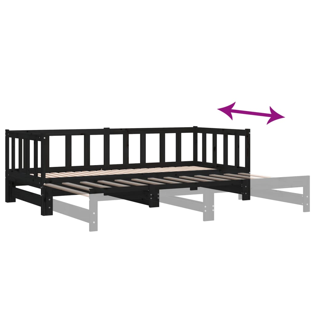 vidaXL Pull-out Day Bed without Mattress Black 2x(80x200) cm