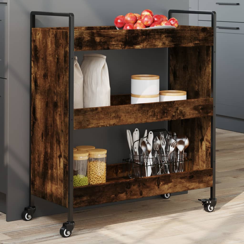 vidaXL Kitchen Trolley Smoked Oak 70x30x82 cm Engineered Wood