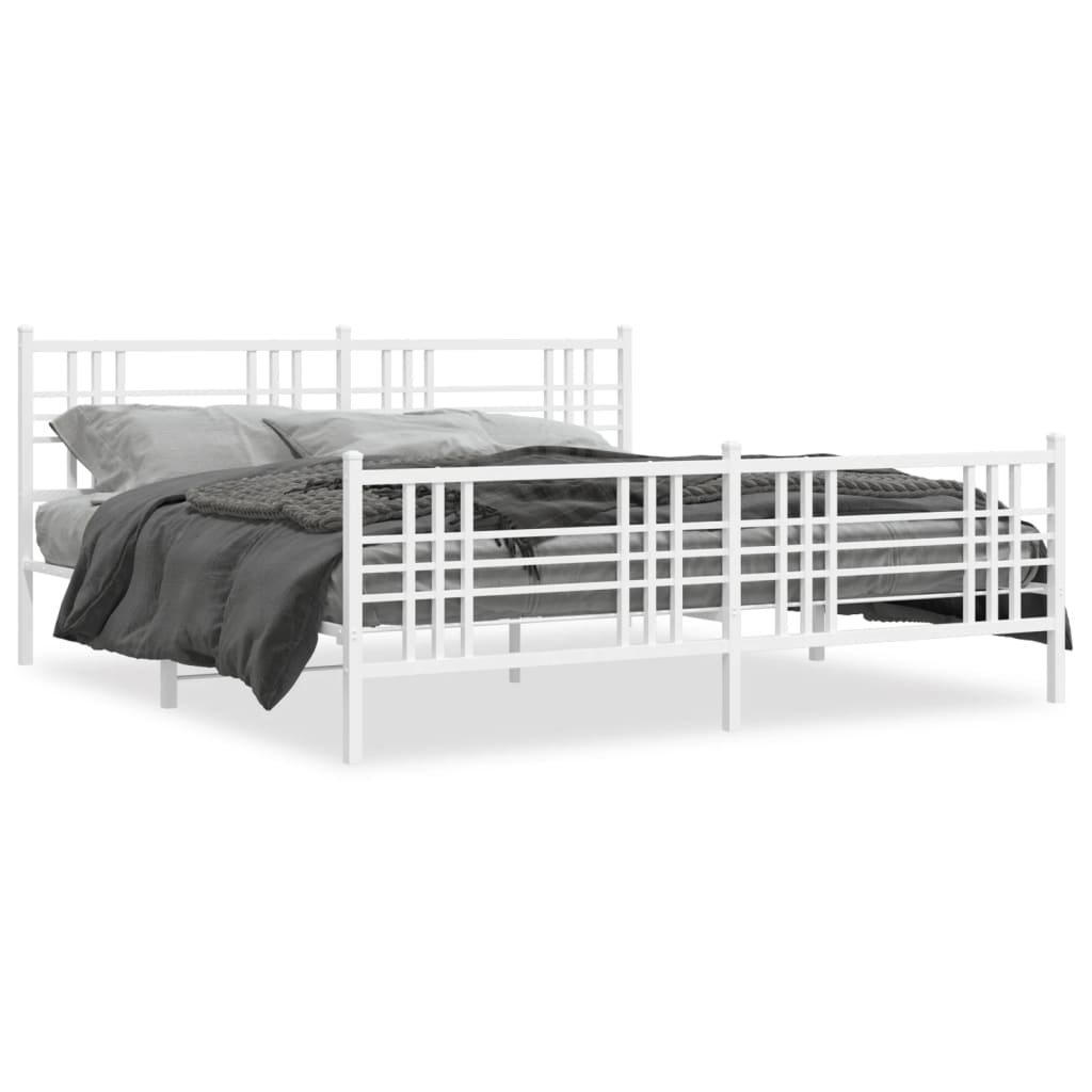 vidaXL Metal Bed Frame without Mattress with Footboard White 200x200 cm