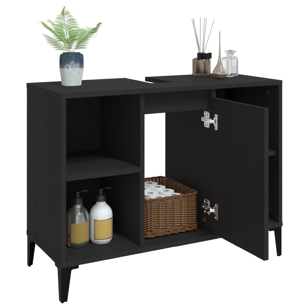 vidaXL Sink Cabinet Black 80x33x60 cm Engineered Wood