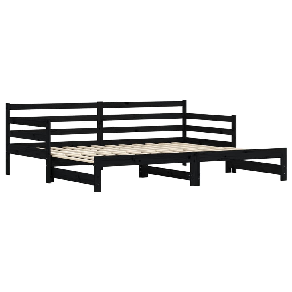 vidaXL Daybed with Trundle without Mattress Black 90x200 cm Solid Wood