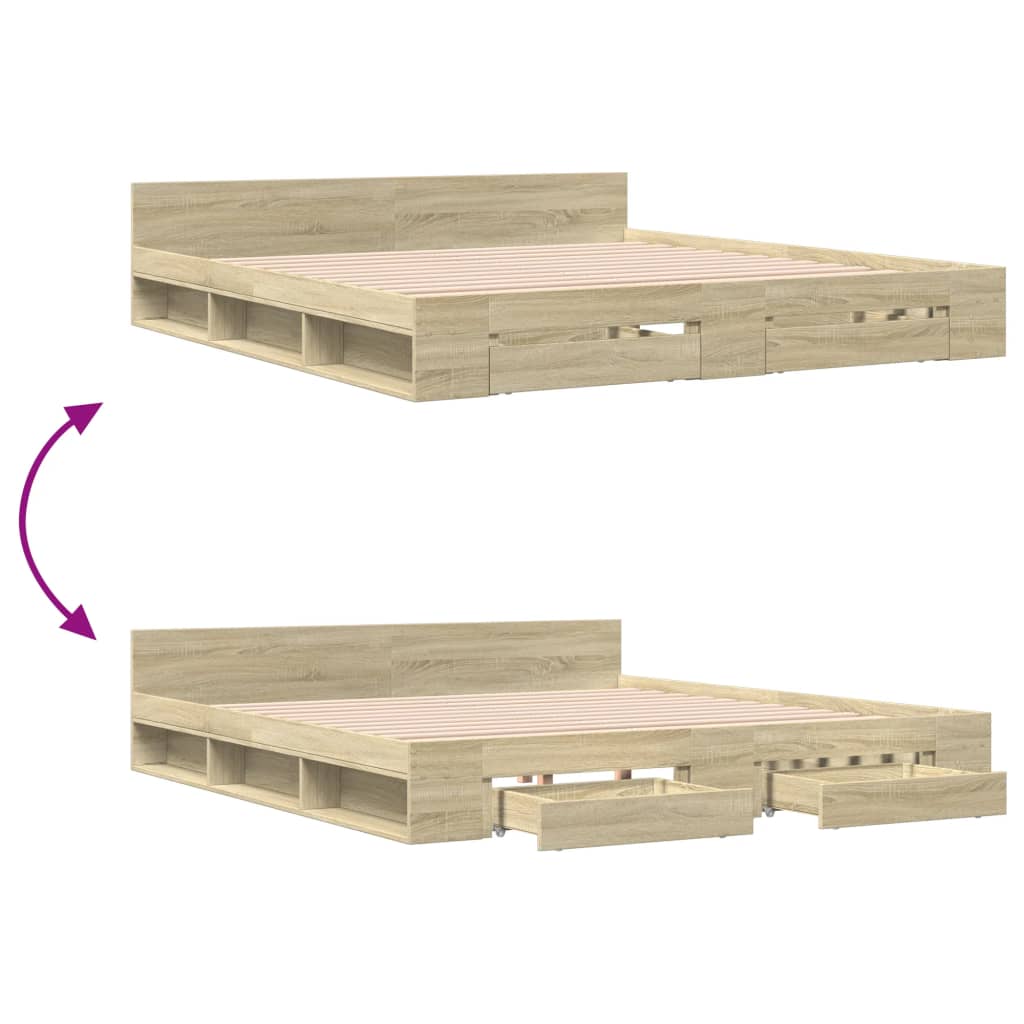 vidaXL Bed Frame with Drawers without Mattress Sonoma Oak 200x200 cm