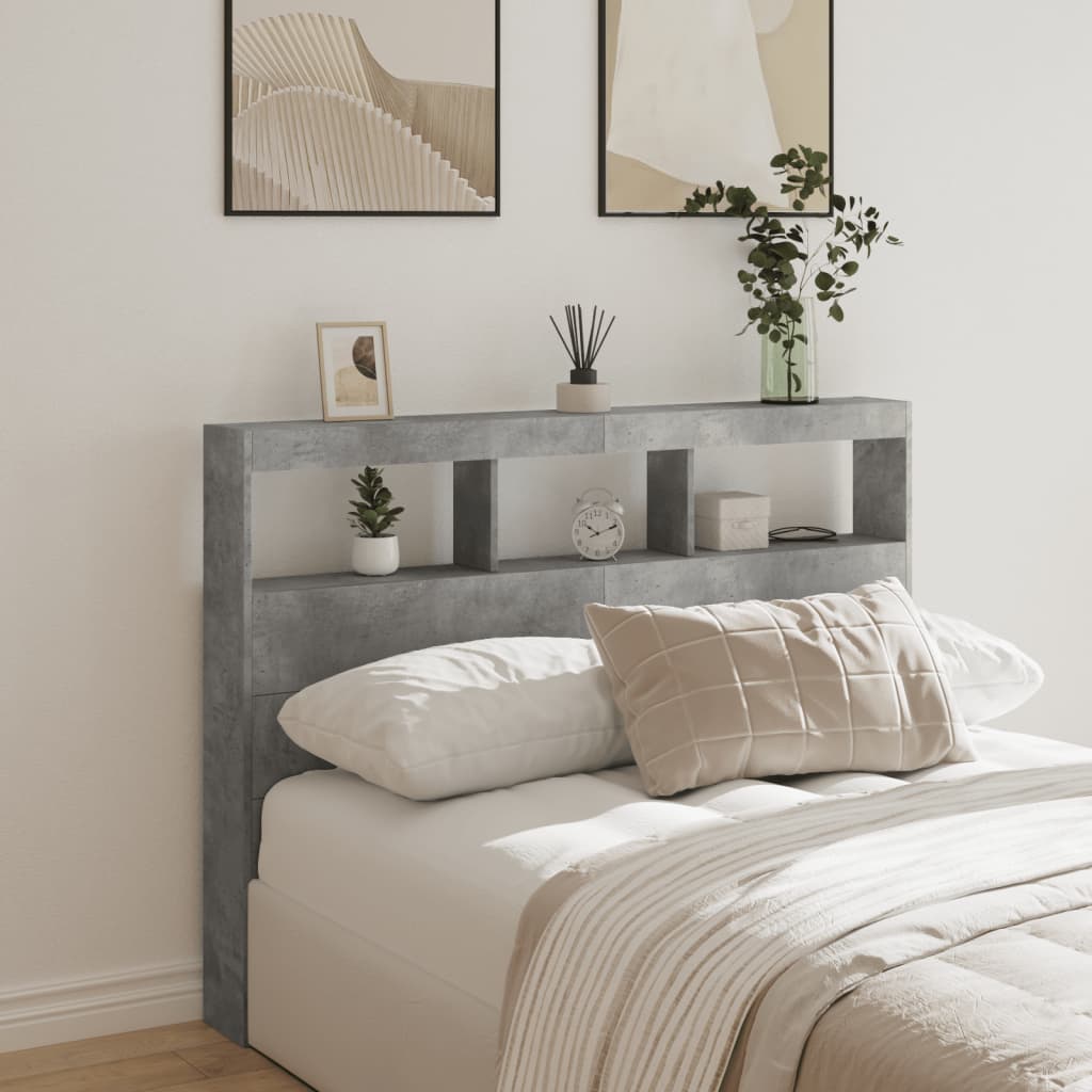 vidaXL Headboard Cabinet with LED Concrete Grey 140x17x102 cm