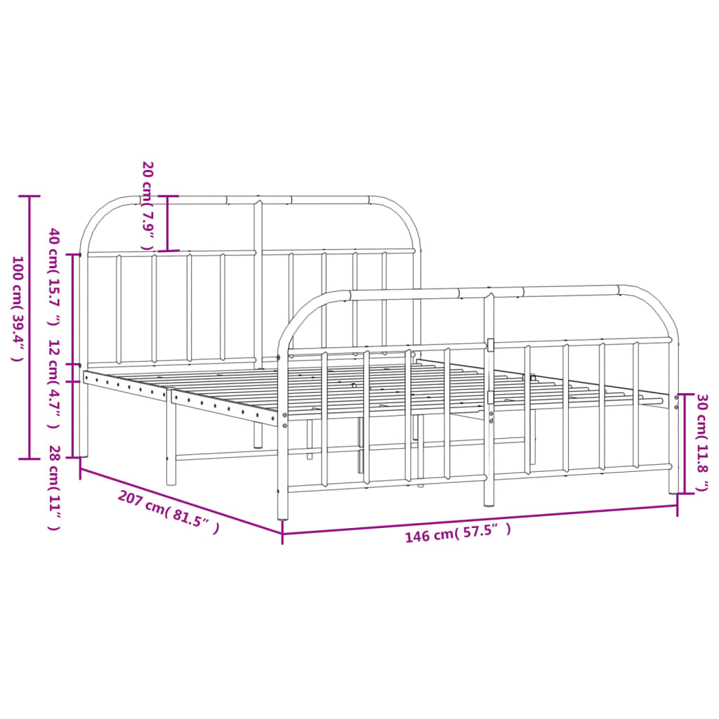 vidaXL Metal Bed Frame without Mattress with Footboard White 140x200 cm