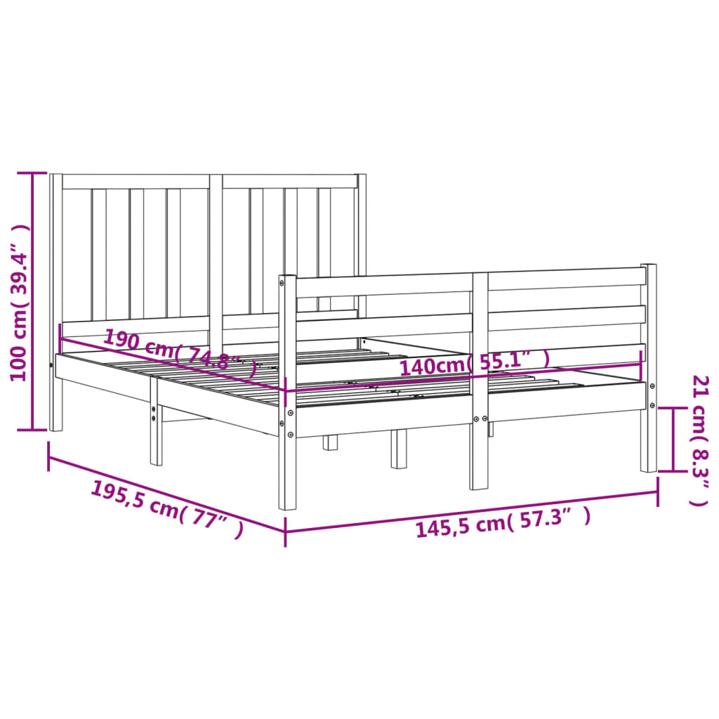 vidaXL Bed Frame without Mattress Grey 140x190 cm Solid Wood Pine