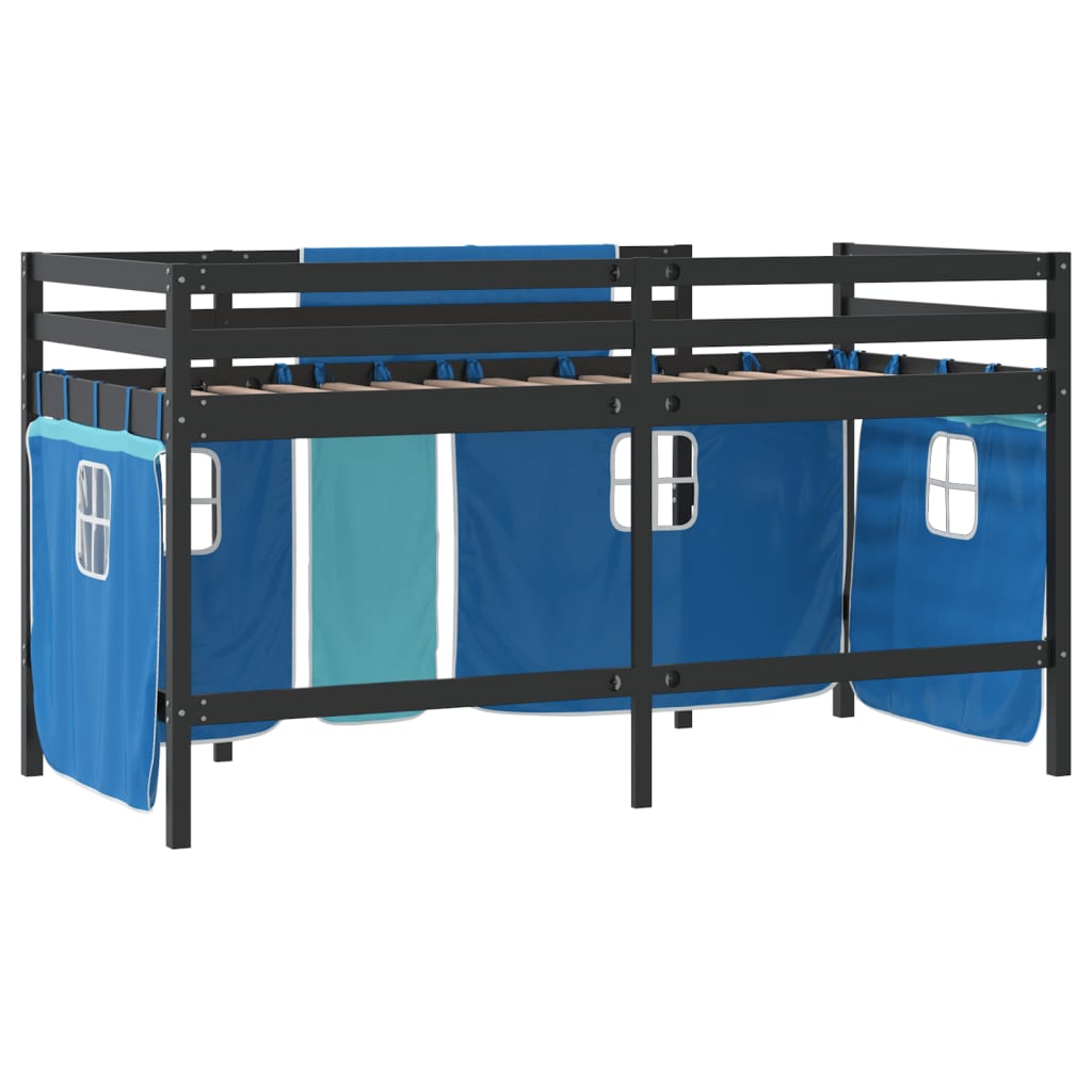 vidaXL Kids' Loft Bed with Curtains without Mattress Blue 90x190 cm Single