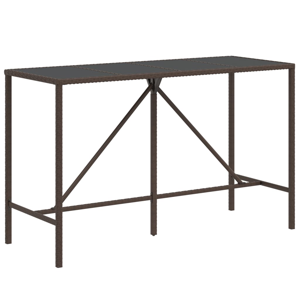 vidaXL Bar Table with Glass Top Brown 180x70x110 cm Poly Rattan