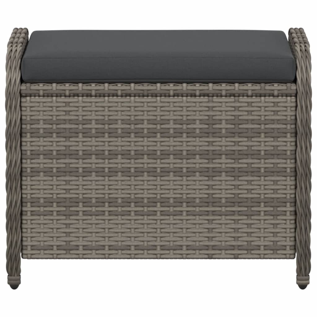 vidaXL Garden Stool with Cushion Grey 58x46x46 cm Poly Rattan