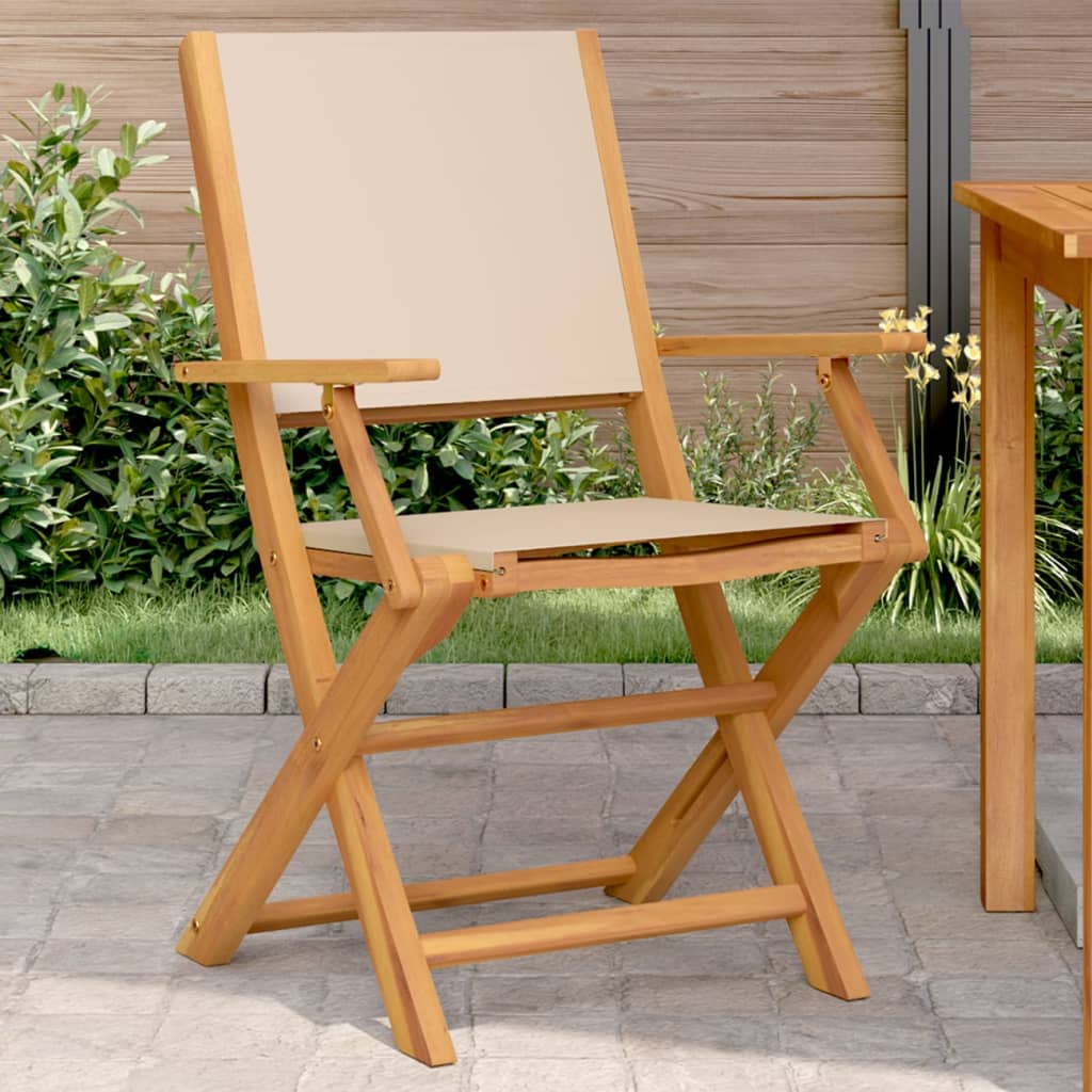 vidaXL Garden Chairs 2 pcs Beige Solid Wood Acacia and Fabric