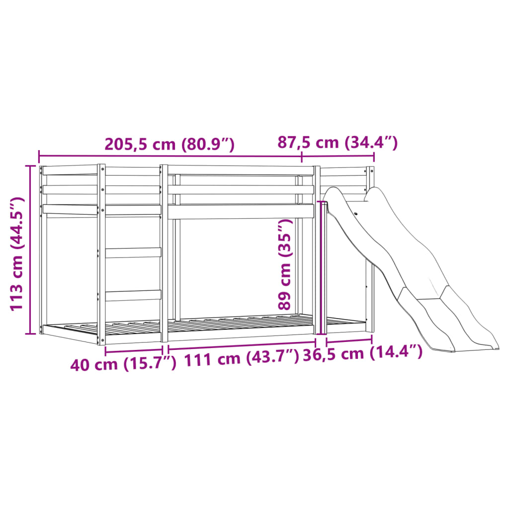 vidaXL Bunk Bed without Mattress with Slide and Curtains Pink 80x200 cm