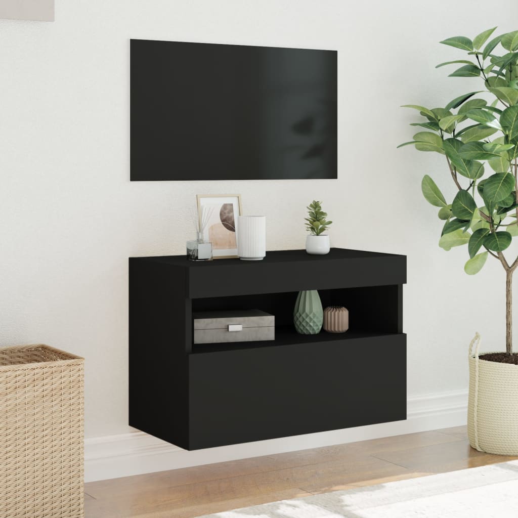 vidaXL TV Wall Cabinet with LED Lights Black 60x30x40 cm