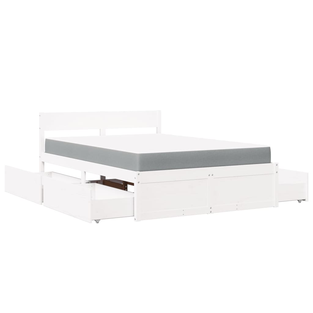 vidaXL Bed with Drawers and Mattress White 140x190 cm Solid Wood Pine