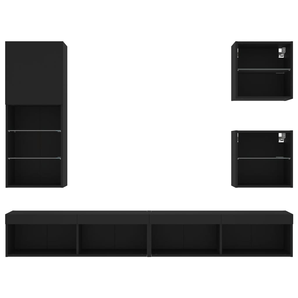 vidaXL 5 Piece TV Wall Units with LED Black Engineered Wood